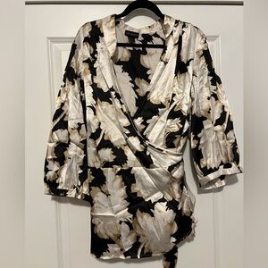 Floral cream and black wrap shirt